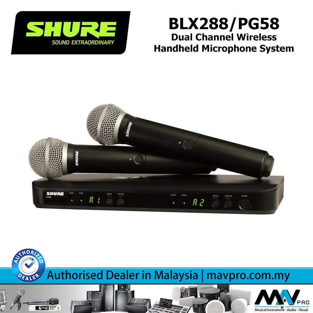 Shure BLX288/PG58 Dual Channel Wireless Handheld Microphone System